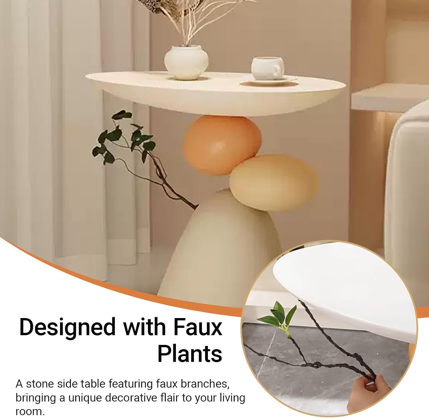 Resin Stone Side Table, Modern Sofa Accent Coffee Table for Living Room, Multifunctional Nightstand for Bedroom Hall Study, Sturdy End Table with 3 KG Load Capacity.(Black)