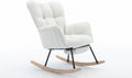 Teddy Fabric Leisure Rocking Chair with Adjustable Footstool – High Backrest Nursery Rocking Chair in Ivory, Solid Wood & Metal Base for Living Room, Bedroom & Baby Room