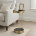 Slim End Table, Side Table, or Night Stand for Home Decor - Elegant Metal Drink Table with Marble Top for Office, Living Room, or Bedroom Decor - A Compact Accent for Small Spaces - 23" Black & Gold