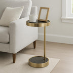 Slim End Table, Side Table, or Night Stand for Home Decor - Elegant Metal Drink Table with Marble Top for Office, Living Room, or Bedroom Decor - A Compact Accent for Small Spaces - 23" Black & Gold