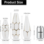 Ceramic Geometric Decorative Vase Set of 3, White and Gold Vases, Modern Home Decor Vases, Suitable for Living Room, Kitchen, Bedroom, Bathroom, Entryway Mantel, and TV Console Decor.