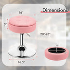 COSTWAY Counter Height Bar Stool, Tufted PU Leather 20"-26" H Adjustable Swivel Vanity Chair with Removable Tray Top and Storage Space, Modern Round Ottoman for Makeup Kitchen Island Shop, Pink
