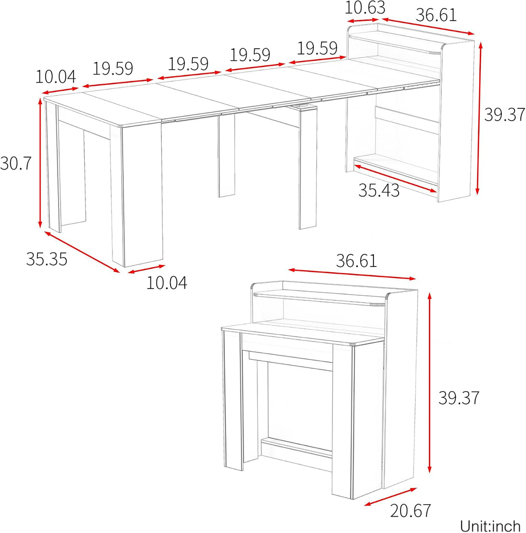Transformer Dining Table, Extendable Console to Dining Table for 9, Folding Space Saving Dining Room Table Multipurpose Use, White