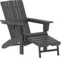Flash Furniture Halifax Poly Resin Adirondack Chair with Cup Holder and Pull Out Ottoman, All-Weather Poly Resin Indoor/Outdoor Lounge Chair, Gray, Set of 1