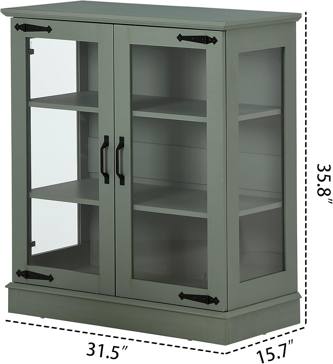 FOREST GRAVITY 31.5'' Small Display Buffet Cabinet with Glass Doors for Great Showcase,Small Coffee bar Cabinet with one Adjustable Shelf and one Fixed Shelf,Modern Sideboard Buffet for Kitchen,Green