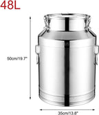 Milk Can Thickened 304 Stainless Steel Wine Pail Bucket Heavy Duty Liquid Storage Barrel Transport Cans Tote Jug with Sealed Lid(12.68Gal/48L)