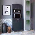 Black 67" H Pantry Cabinet, 4 Doors, 1 Drawer, Microwave Storage & 5 Shelves