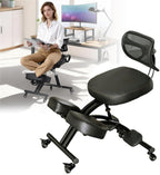 Ergonomic Kneeling Chair with Adjustable Back Support & Wheels, Posture Correction Desk Chair for Home Office to Relieve Back Pain