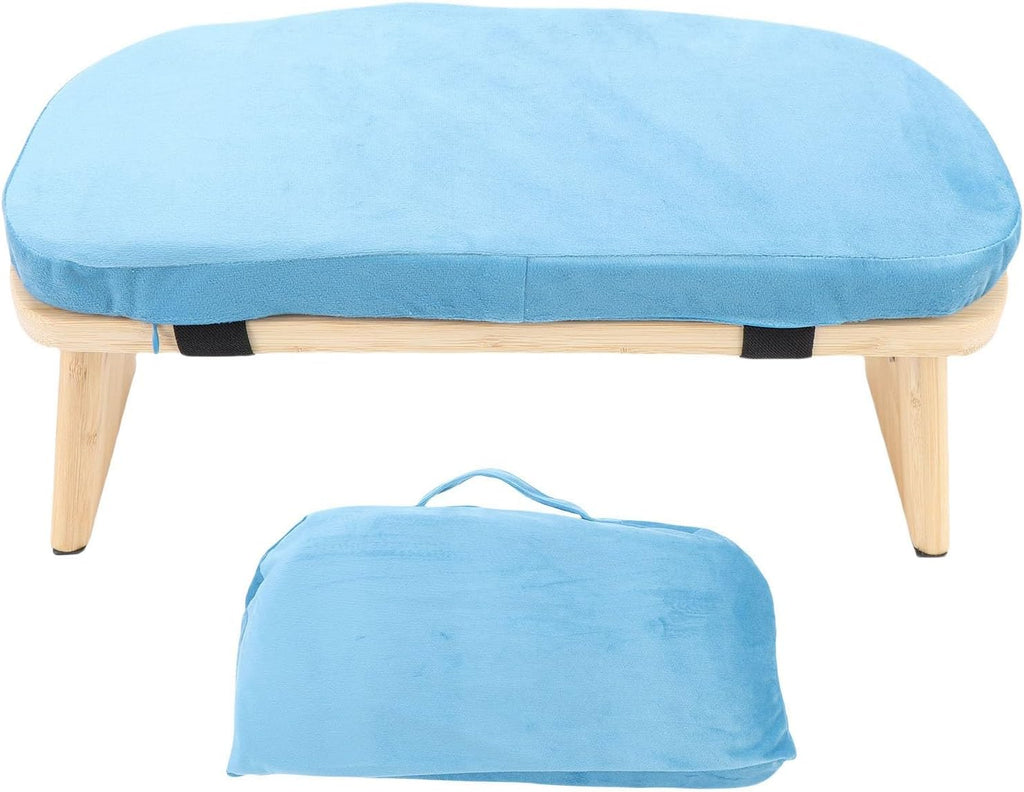 Meditation Bench, Wooden Yoga Stool, Ergonomic Kneeling Chair with Soft Cushion & Carry Bag, Ideal for Home Meditation (Blue)