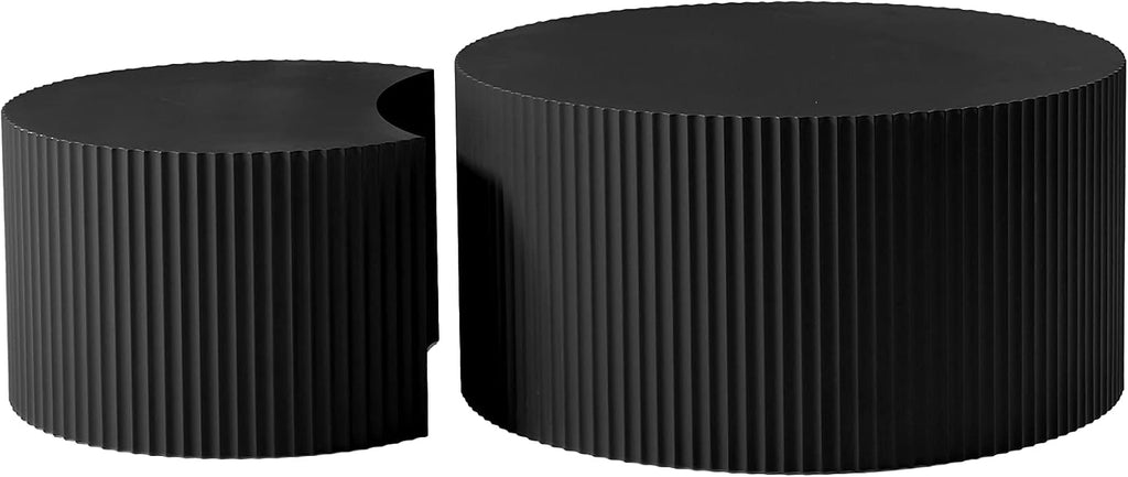 Black Nesting Table Set of 2 Round and Half Moon Shapes,No Need Assembly
