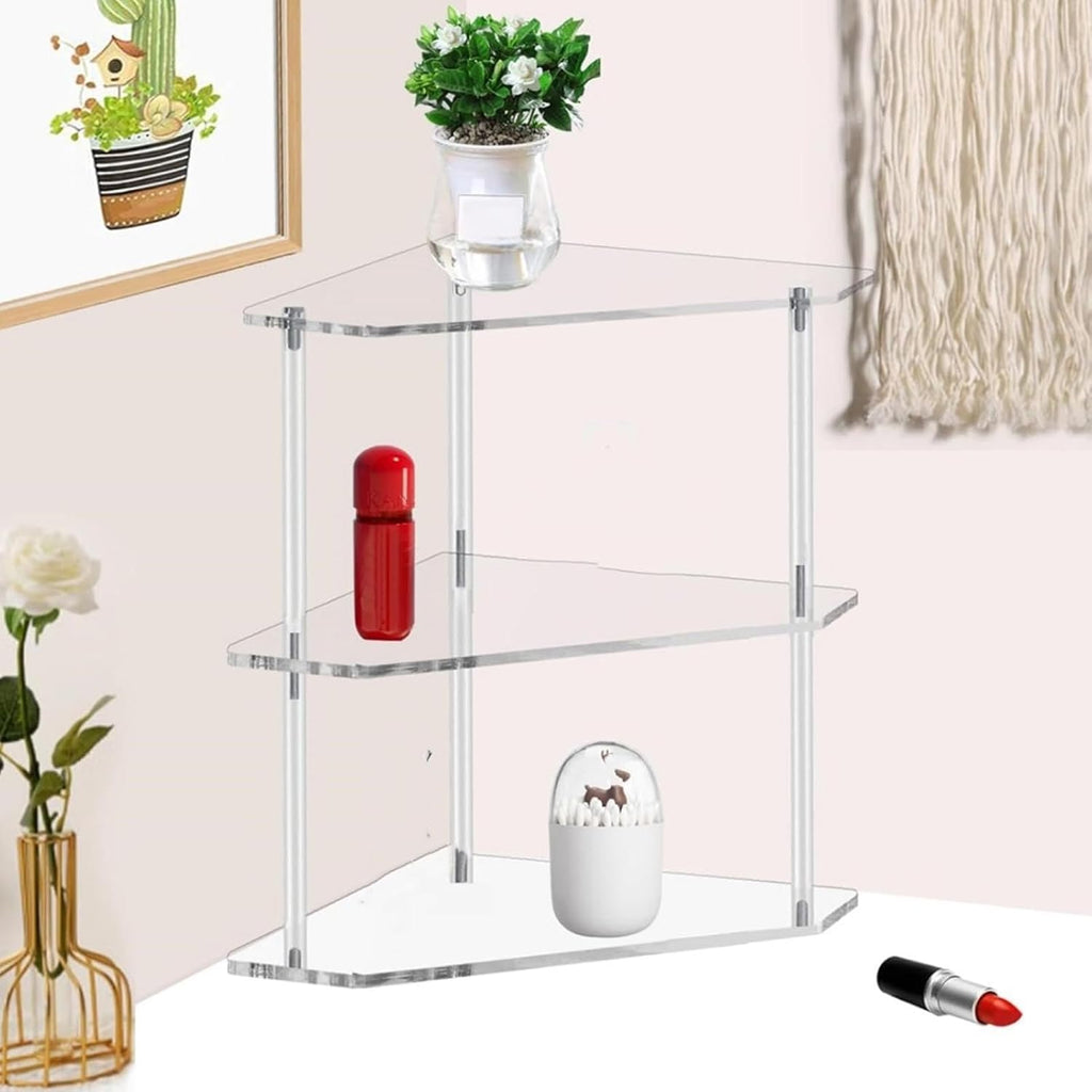 Acrylic Corner Side Table, 3 Tier Triangular End Table, Small Side for Living Room Bedroom Study Arrangement, Stable and Space Saving, 8.9 X 8.9 X 11.8in