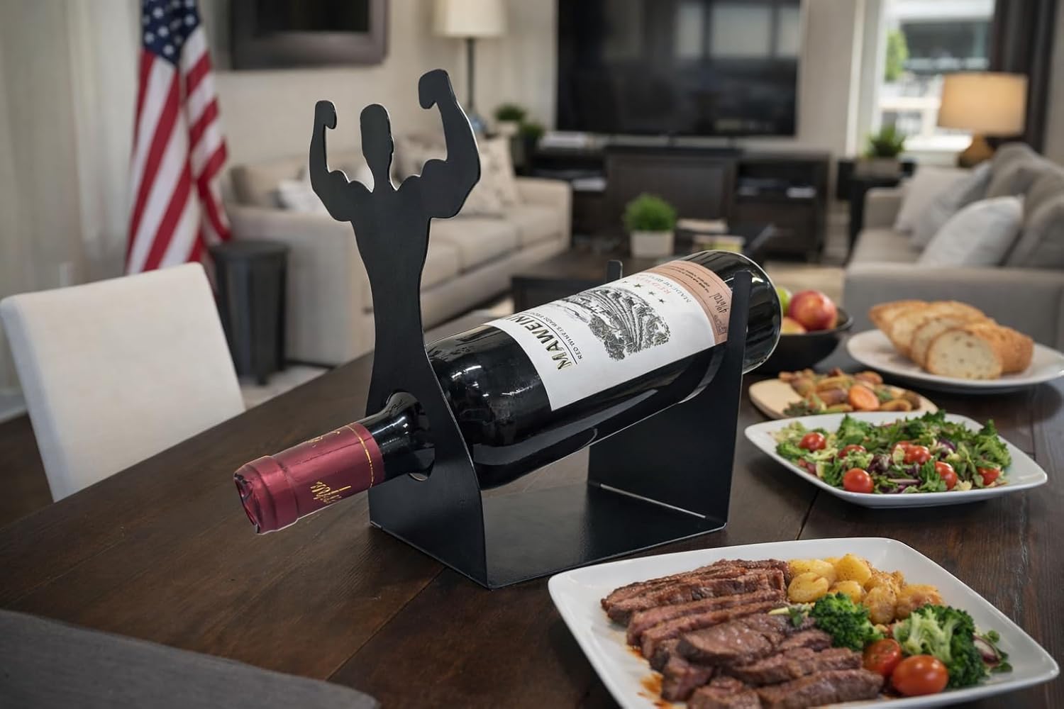 Handsome Men's Wine Bottle Holder, Single Bottle Tabletop Display Rack, Stylish Black Metal Wine Bottle Storage Rack, Suitable for Home Bars and Kitchens, and Also Makes a Great Gift.