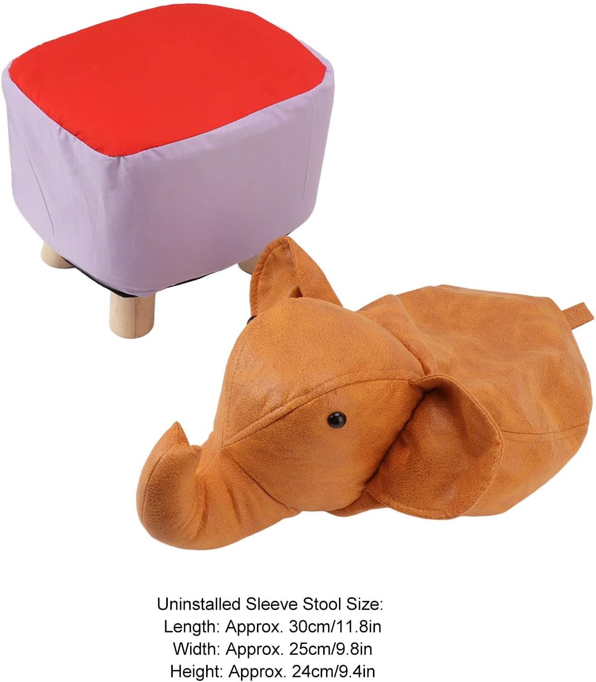Beautiful Cartoon Elephant Footrest with Sponge Interior Non-slip Patch for Bedroom Playroom Decor for Children and Elderly (Orange)