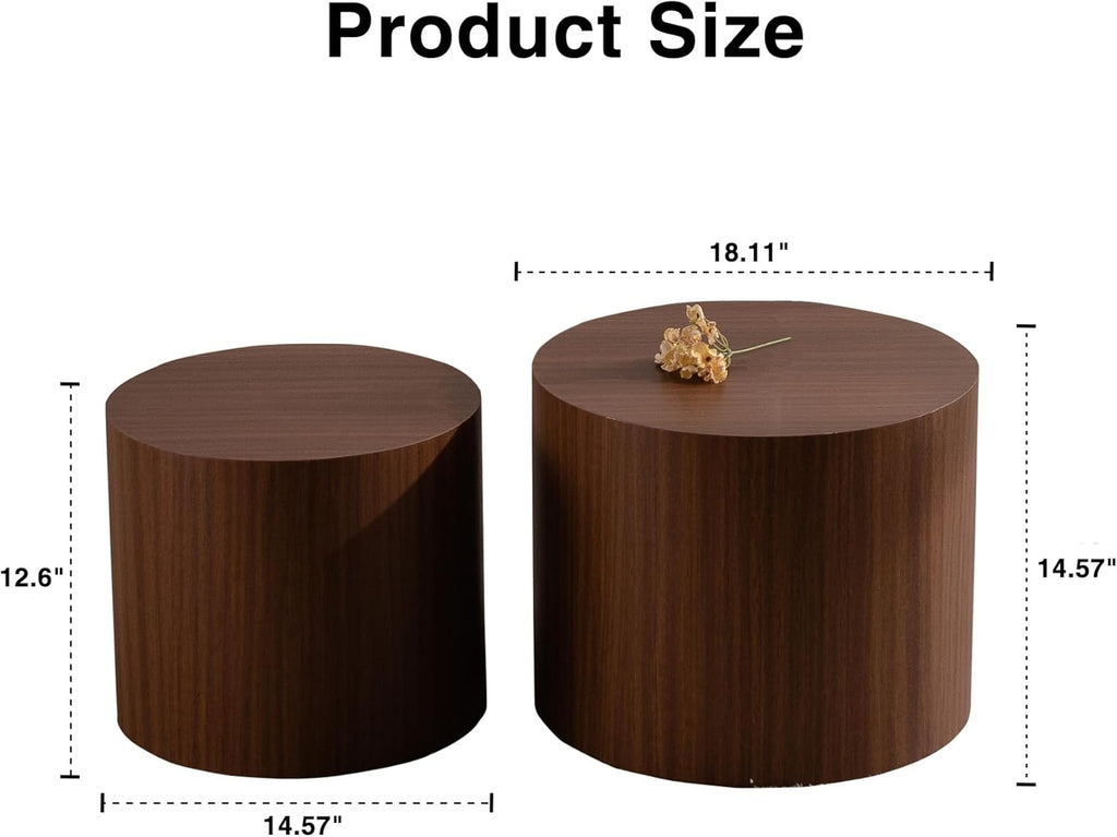 Nesting Coffee Table Set of 2, Round 18.9" Coffee Tables & 14.96" Table Circle, Modern Accent Table for Small Space Living Room Bedroom