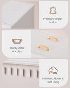 Lolalet Upgraded Double-Sided Hanging Necklace Organizer Box, Jewelry Display Case with Double-Sided Clear Window for Necklaces Bracelets, Tangle-Free Necklace Storage Box, White, 2-Layer 40 Hooks