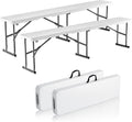 2-Pack 6FT 4cm Thick HDPE Folding Benches for Indoor/Outdoor, Picnic, Party, Camping Events, Smooth White