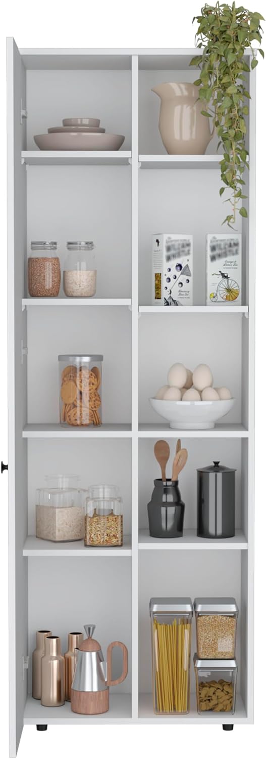 Kitchen Pantry Storage Cabinet with and Five Interior and Exterior Shelves