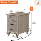 WAMPAT 2 Pack End Tables with Charging Station, Farmhouse Side Table with Drawer & Storage Cabinet, Gray Nightstands with Power Outlets & USB Ports for Living Room, Bedroom