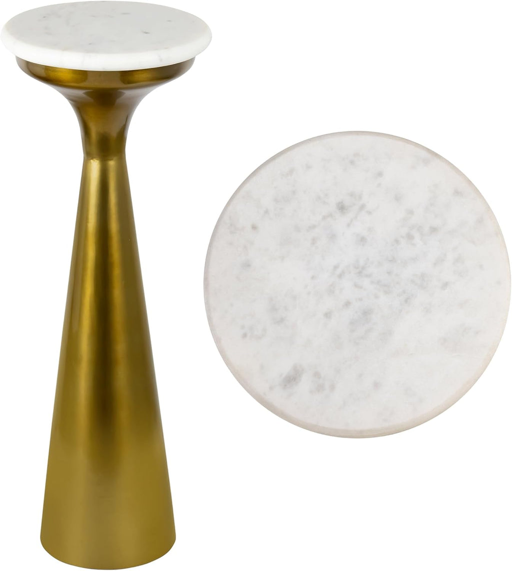 Eyely DNE1009A Alton 22.25" Mid-Century Glam Retro Metal Drink Table with Marble Top, Side Table for Bedroom, Living Room, White/Gold