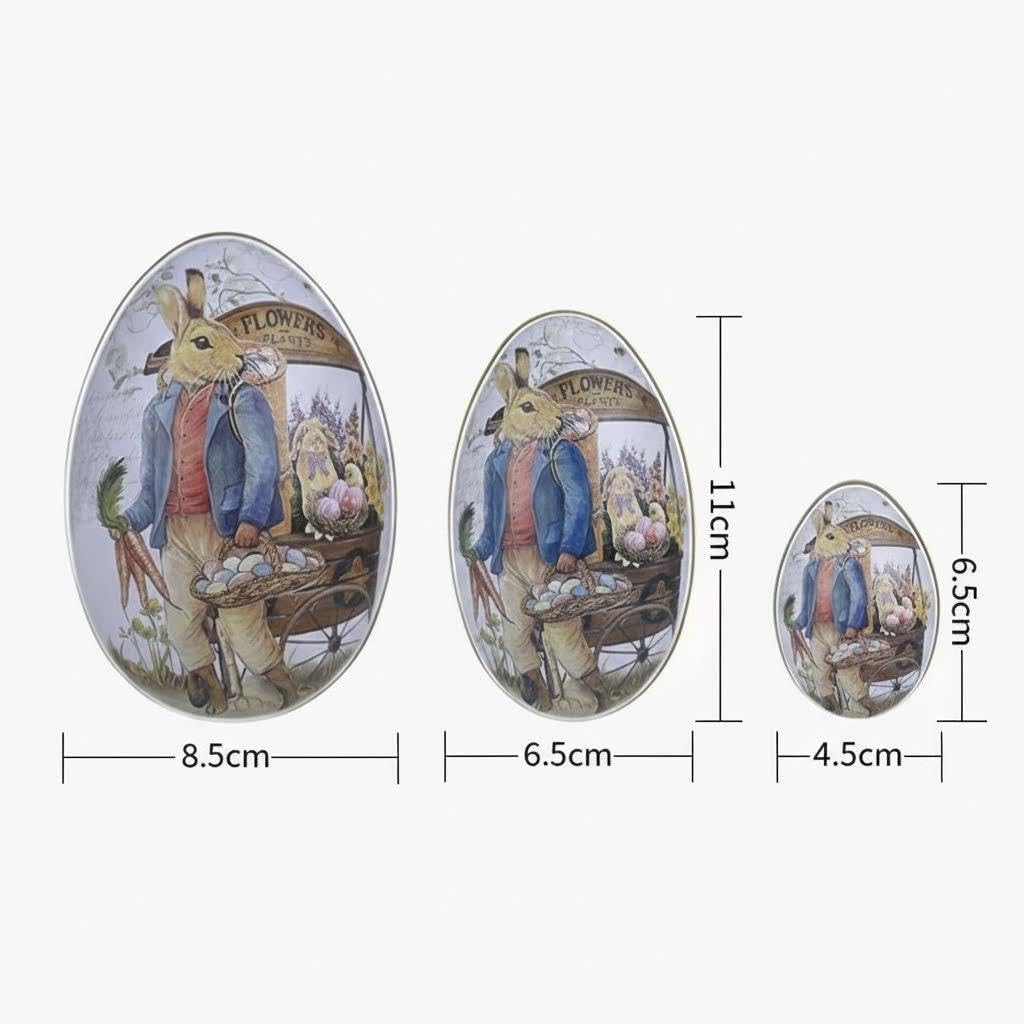 Large Easter Egg Shaped Tin - 4.9" Vintage Bunny Metal Treat Box, Oversized Decorative Candy Container for Holiday Gifts & Egg Hunt