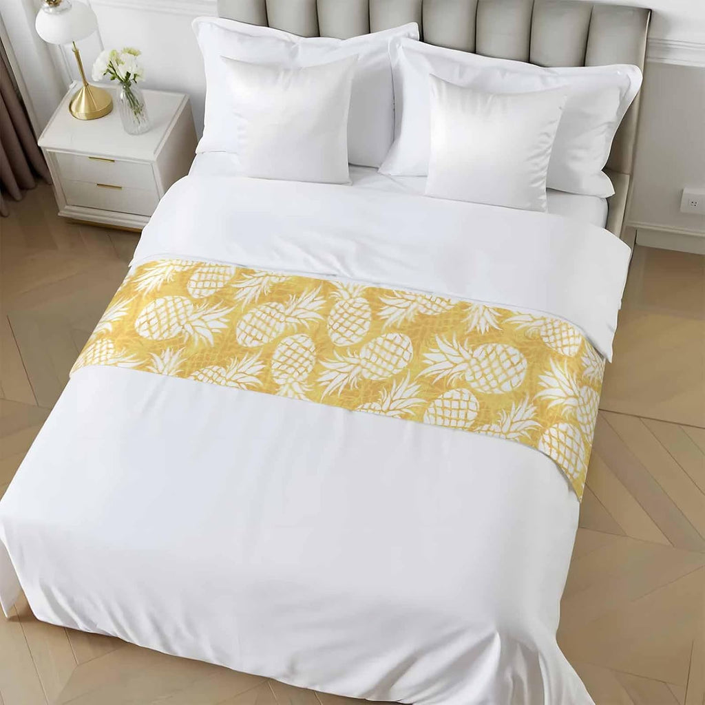 Yellow Pineapple Bed Runner Scarf King Size, Tropical Summer Botanical Fruits Luxury Bed Throw Runners & Scarves for Twin Full Queen King Foot of Beds, Bedroom Hotel Wedding Room Decoration, 94"x20"