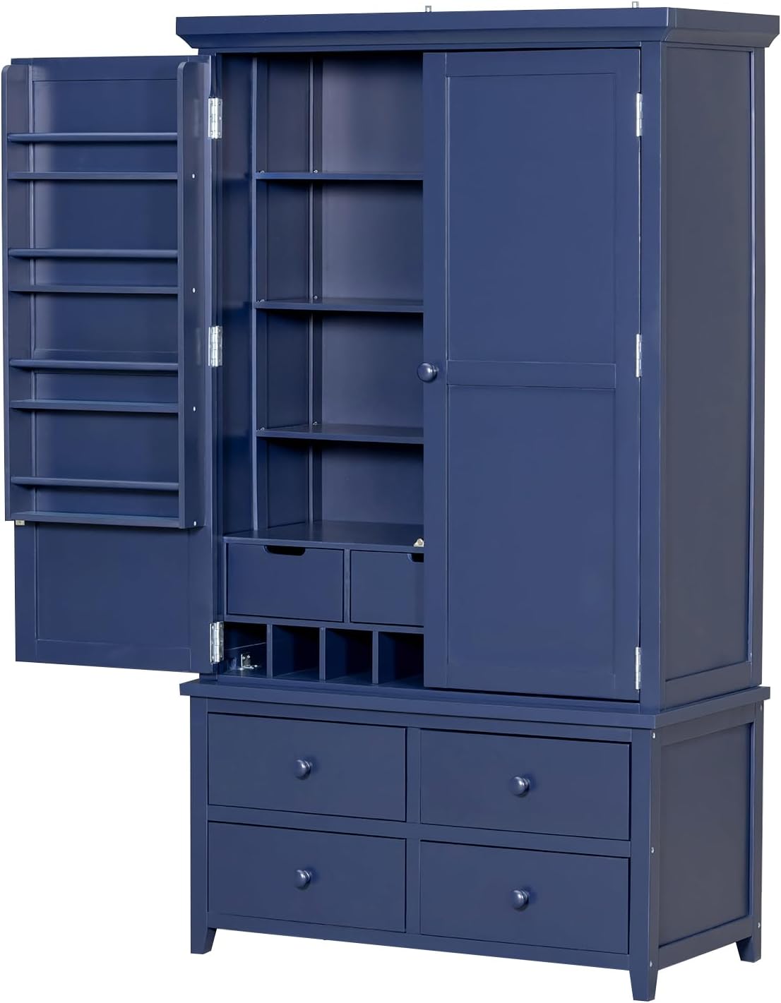 SOFTSEA 71” Kitchen Pantry with with 7 Drawers, 3 Adjustable Shelves, 8 Door Rack, Wood Storage Cupboard for Kitchen, Living Room, Blue