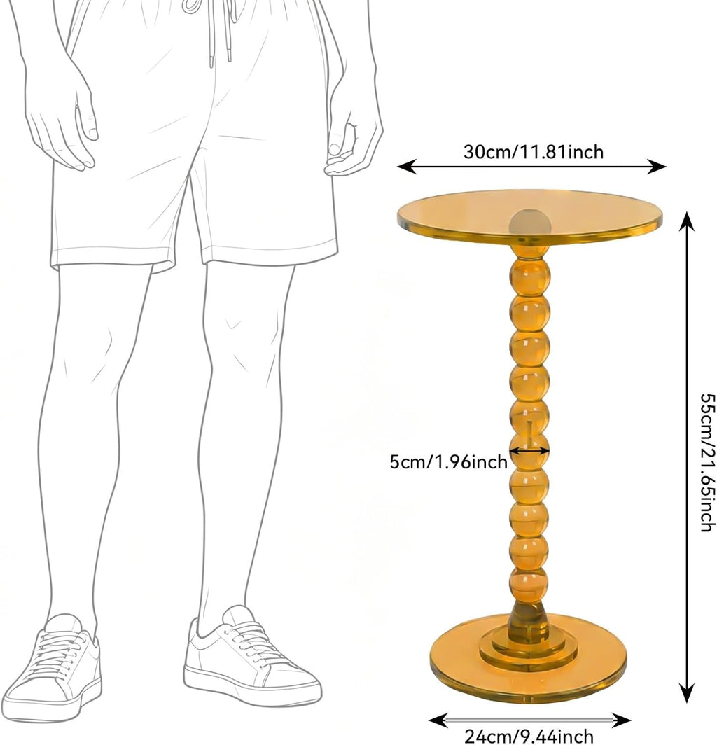 Acrylic Round Side Table Clear End Stand with Column Base Transparent Modern Pedestal Drink Storage Small Space Bedside Nightstand for Living Room Bedroom Balcony Home Decor Orange