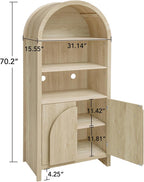 Arched Kitchen Pantry Storage Cabinet w/Adjustable Shelves, 2 Doors, 70.2" Tall Freestanding Cupboard for Kitchen/Dining Room/Living Room, Natural B