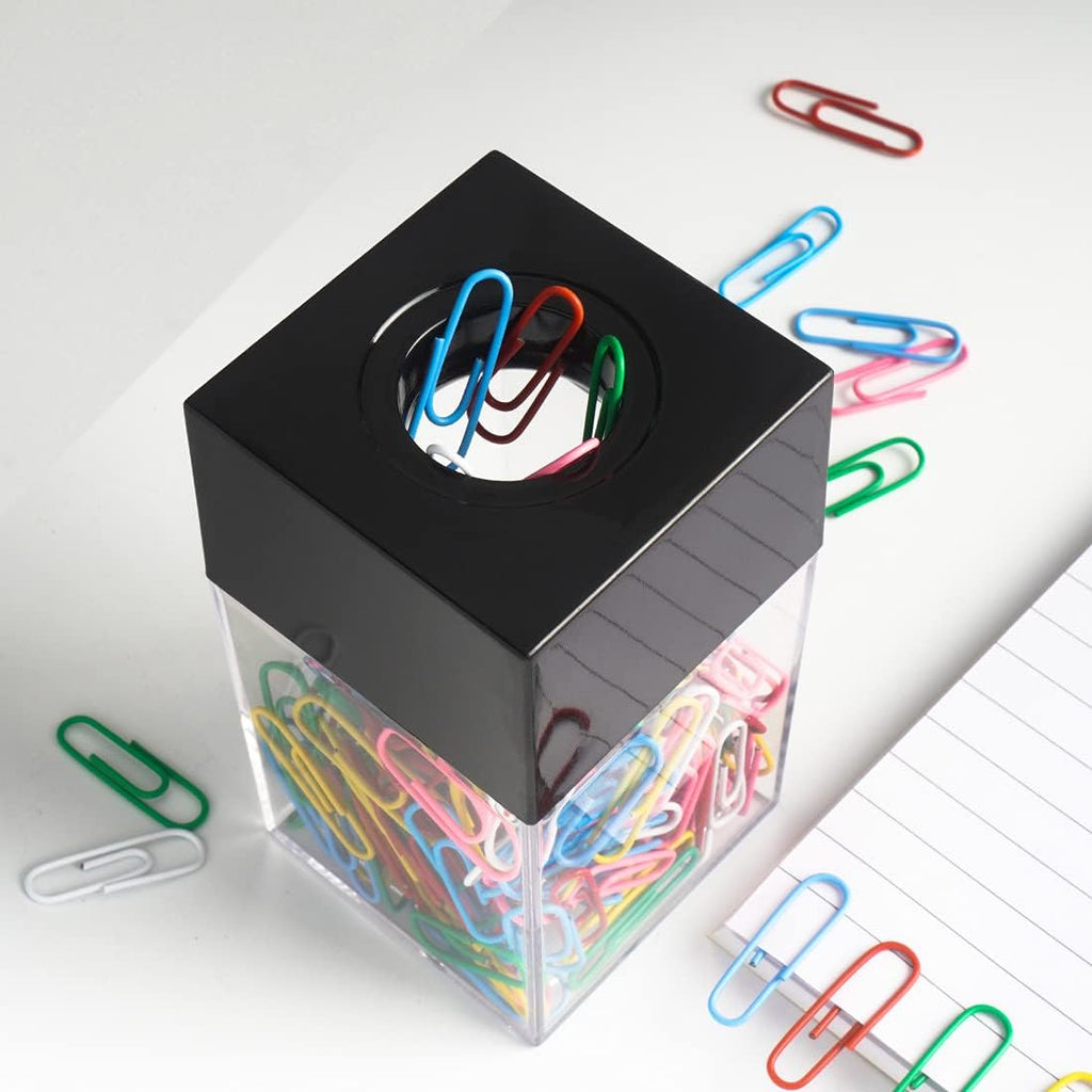 grwanpen® Extra Large Magnetic Paper Clip Dispenser – 500 Clip Capacity, Heavy-Duty Magnetic Desktop Organizer for Office, Home Office & School Supplies – Efficient Organization,Black,2-Pack