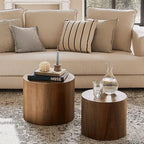 WILLIAMSPACE Nesting Coffee Table Set of 2, Walnut Round Wooden Coffee Tables Modern Circle Table for Small Space Living Room Bedroom Accent End Side Table (Walnut-Round)