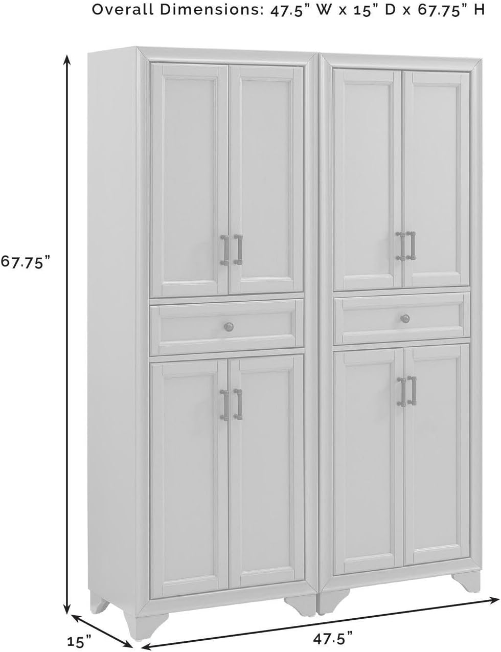 Maykoosh 2-Piece Pantry Set - Distressed White Storage Cabinets - Adjustable Shelving - Modular Design