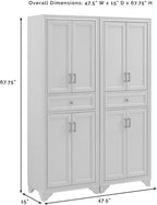 HomeStock 2-Piece Pantry Set - Distressed White Storage Cabinets - Adjustable Shelving - Modular Design