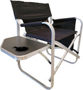 Folding Directors Chair Foldable Chair with Side Table and Cup Holder XL Comfort Design (Black)