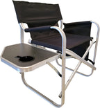 Folding Directors Chair Foldable Chair with Side Table and Cup Holder XL Comfort Design (Black)