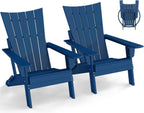 GREENVINES Folding-Adirondack-Chairs-Set-of-2 | HDPE Plastic | Arch Series | Fire Pit Chair | All Weather | for Outdoor Patio Deck Backyard Poolside | Blue