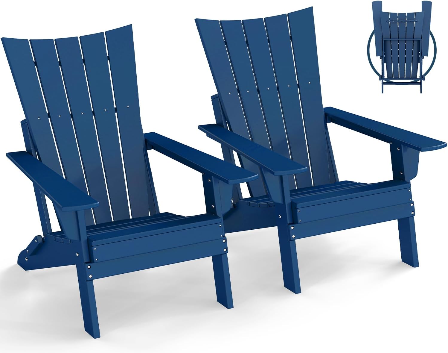 GREENVINES Folding-Adirondack-Chairs-Set-of-2 | HDPE Plastic | Arch Series | Fire Pit Chair | All Weather | for Outdoor Patio Deck Backyard Poolside | Blue