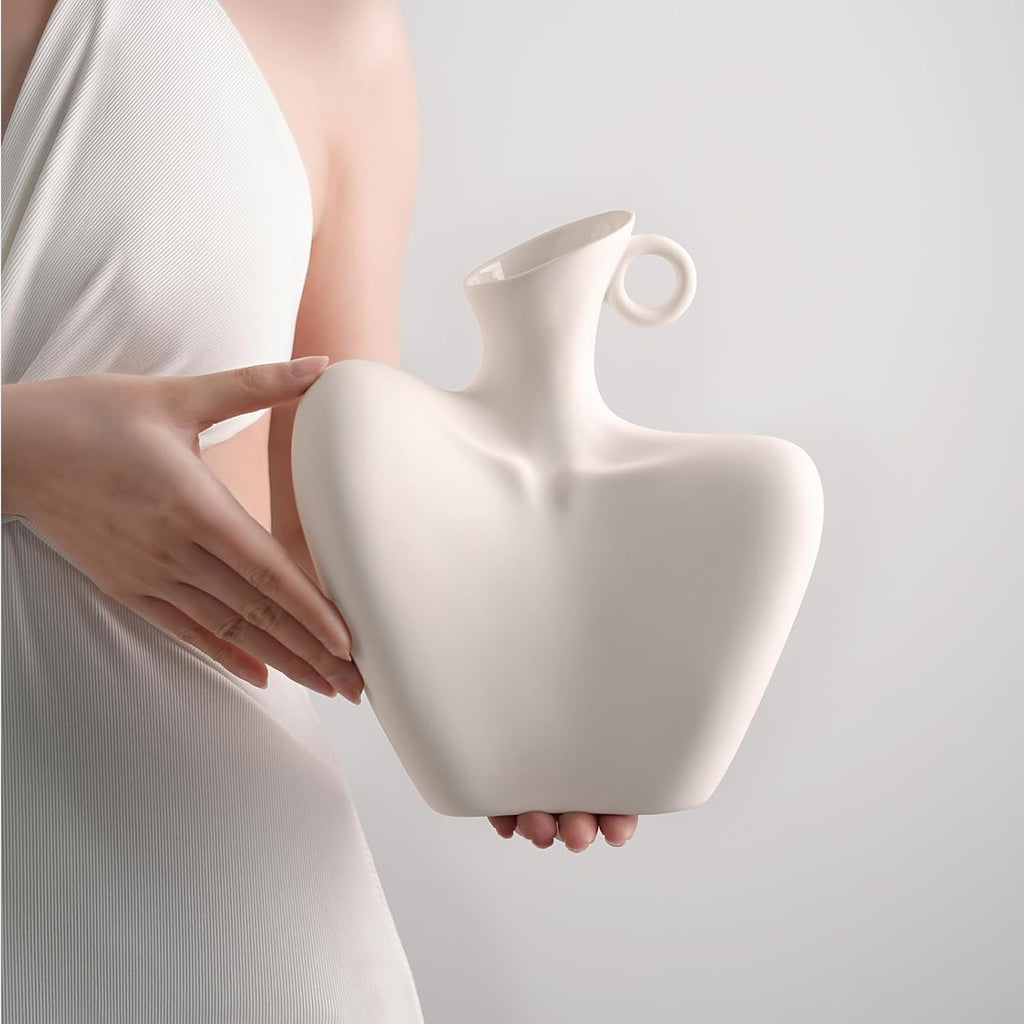 Ceramic Vase, Human Body Vase for Home Decor, Modern Minimalist Boho White Vase for Living Rooms, Bedrooms, Shelves, Dining Tables, Bathrooms, and Offices (White)