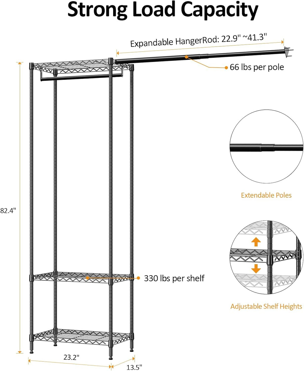 IZEUK Heavy Duty Garment Rack Wire Clothes Rack for Hanging Clothes (Black, 3 Tier with 1 Rod)