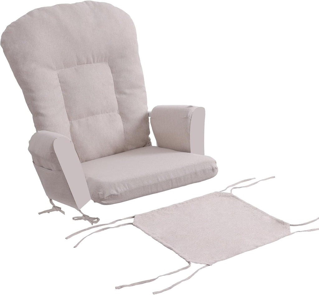 Boshen 5PCS Glider Rocker Replacement Cushions with Ottoman Cover, 3.5" Thick High Back Rocking Chair Cushion Set with Side Pockets for Indoor Nursery Glider Chair, Washable and Non Slip, Beige