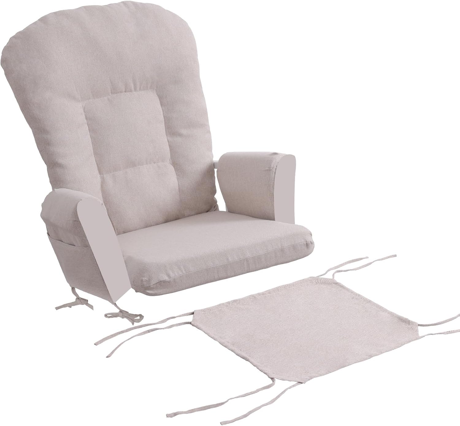 Boshen 5PCS Glider Rocker Replacement Cushions with Ottoman Cover, 3.5" Thick High Back Rocking Chair Cushion Set with Side Pockets for Indoor Nursery Glider Chair, Washable and Non Slip, Beige