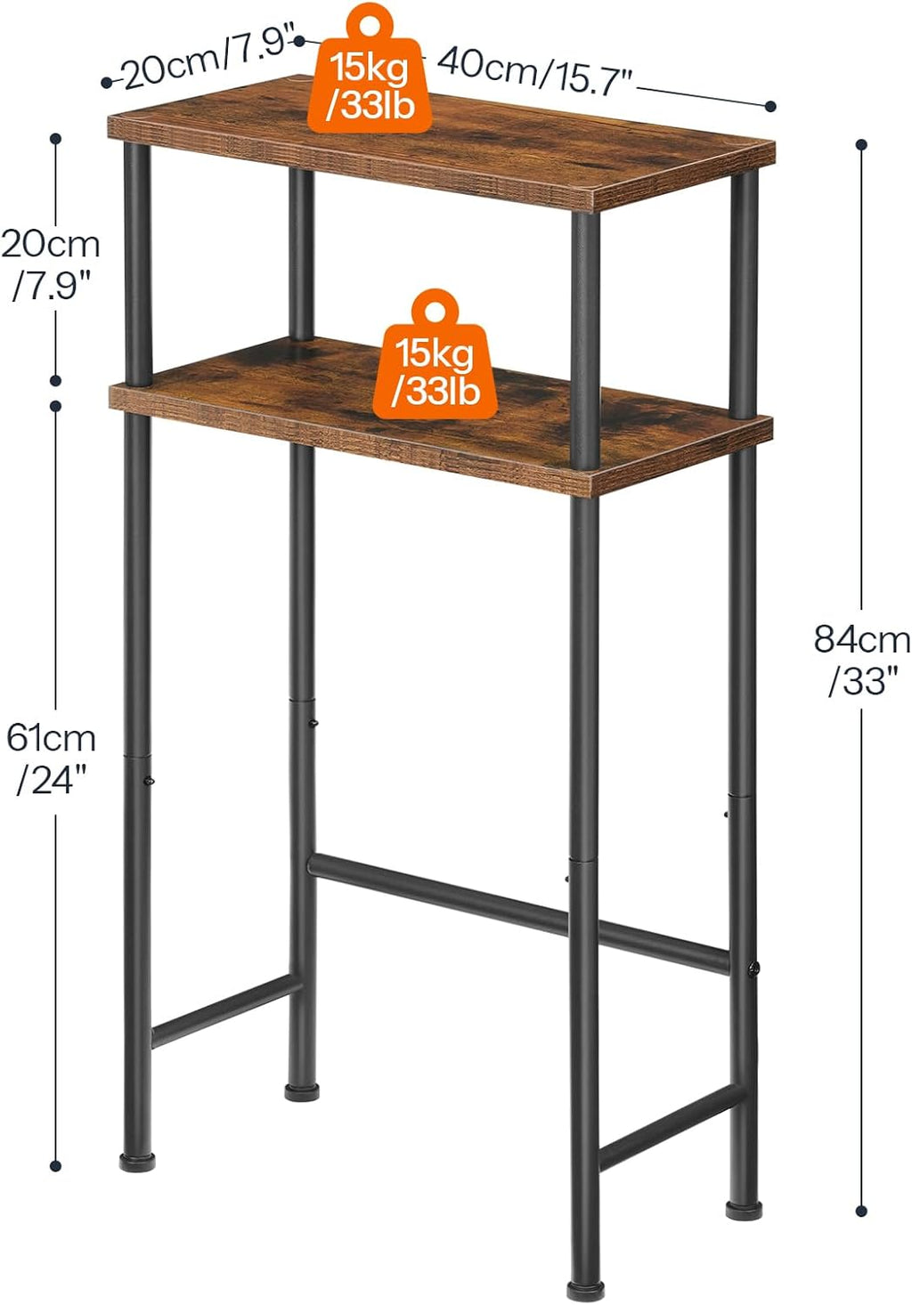 HOOBRO Narrow Console Table for Small Space, 15.7" Entryway Table with Storage, Sofa Table with 2 Shelves, Skinny Console Table for Entryway, Hallway, Living Room, Rustic Brown and Black BF40XG01