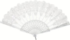 2PCS 9.05in White Lace Folding Hand Fan, Vintage Floral Handheld Fan for Wedding Bridal, Photo Prop, Party Dance, Decorative Cooling Fan,White