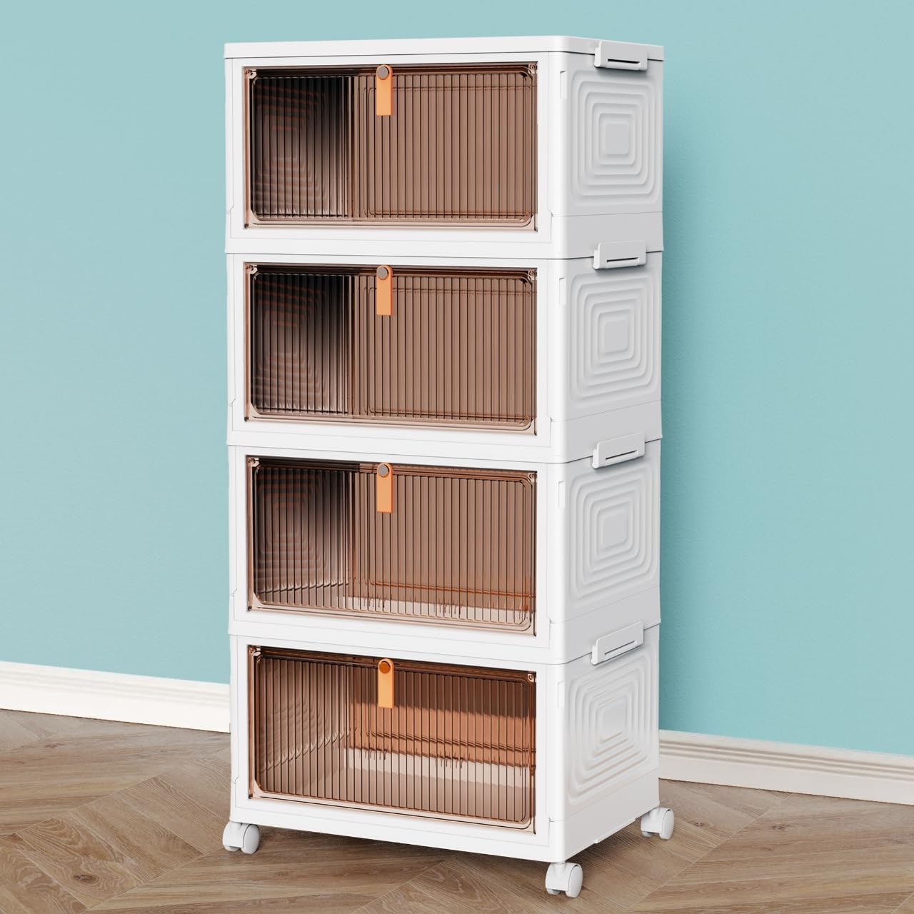 CTSNSLH 4 Tier Plastic Storage Bins with Lid 23QT - Stackable Storage Bins with Wheels, Organizers and Storage, Plastic Storage Cabinet Organization and Storage for Living Room,Office,Dorm