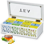 Wooden Tea Box,12 Compartments Tea Organizers and Storage,Decorative Tea Bag Holder Organizer with Clear Top for Countertop Kitchen Cabinet Pantry