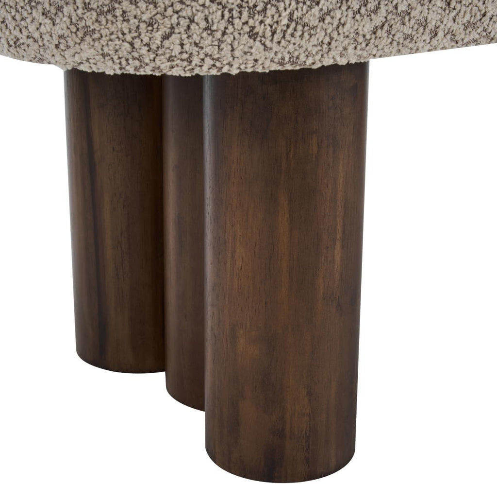 Khaki Boucle Upholstered Dining Bench with Walnut Legs, 51.57"L | Seats 2-3 People, 250 lbs Capacity, Foam-Padded Cushion, Rubberwood & Plywood Frame, 51.57L x 17.52W x 18.7H cm
