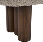 Khaki Boucle Upholstered Dining Bench with Walnut Legs, 51.57"L | Seats 2-3 People, 250 lbs Capacity, Foam-Padded Cushion, Rubberwood & Plywood Frame, 51.57L x 17.52W x 18.7H cm