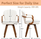 Swivel Dining Chairs Mid Century Modern White Faux Leather Upholstered Kitchen Chairs with Bentwood Frame Armrests Side Chairs,Comfortable Ergonomic Wood Accent Chair No Wheels,1PCS