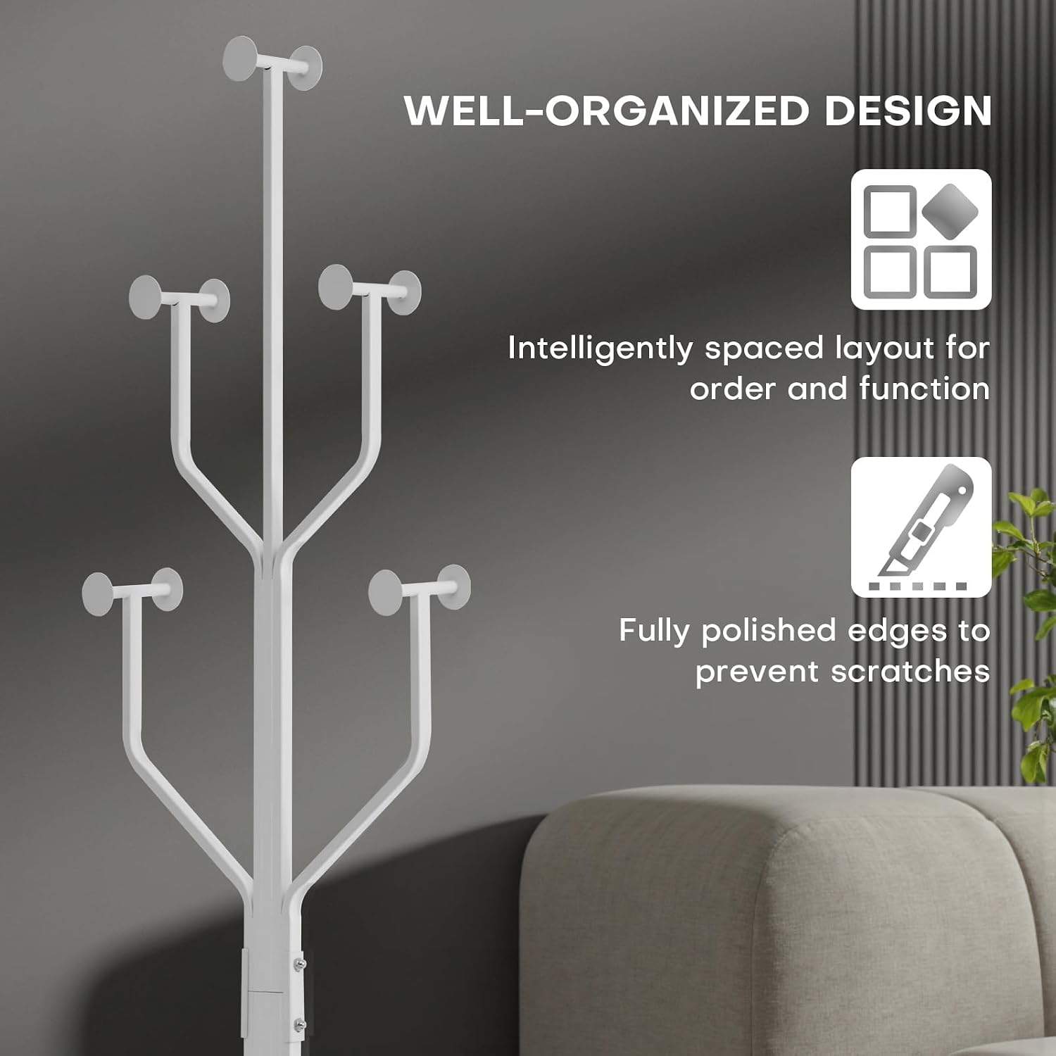 Coat Rack Freestanding Metal Coat Tree with 10 Hooks, White | Heavy Duty Standing Coat Rack, Stainless Steel Marble Base, Coat Hanger Stand for Bedroom Entryway Hallway, Hat, Bags