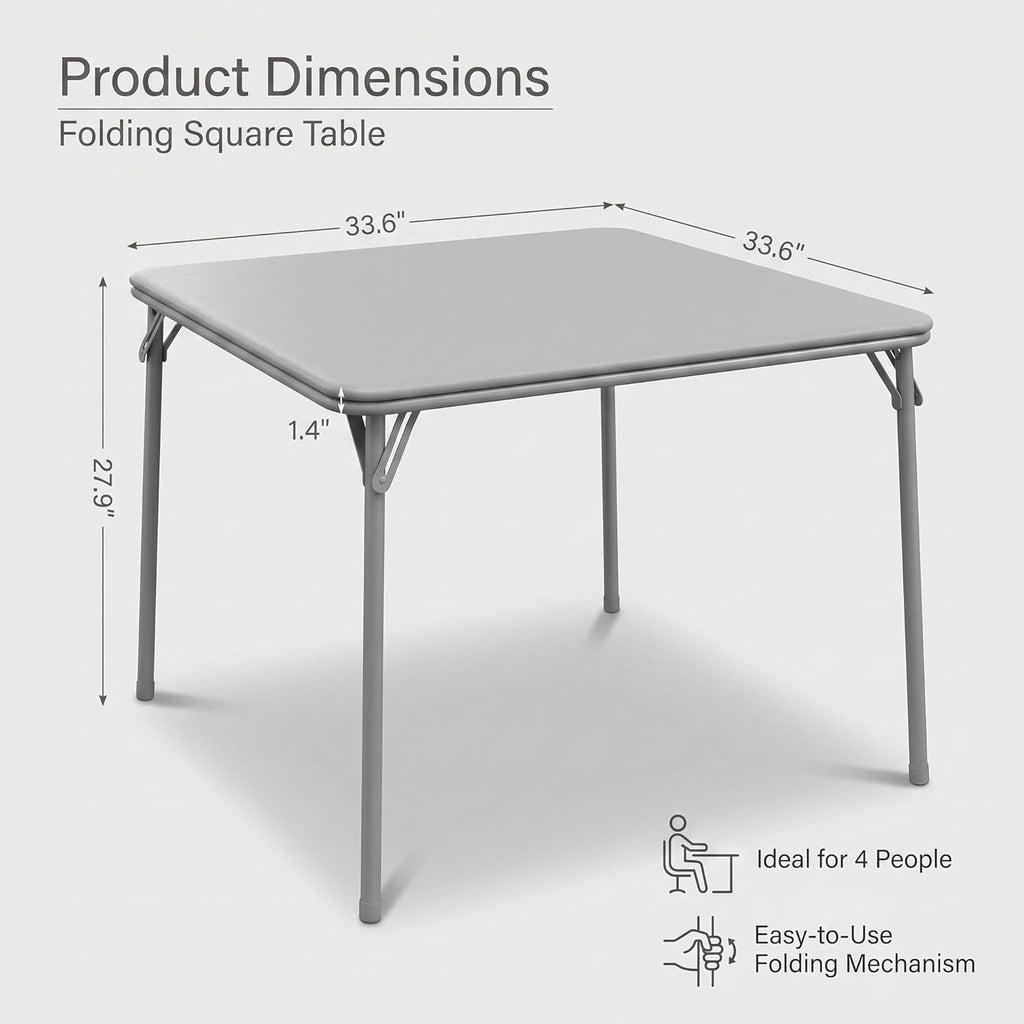 Garvee 34 Inch Square Folding Card Table for 4 Players, Portable Foldable Table with Waterproof PU Padded Top, Easy Setup Anti-Wobble Metal Frame for Board Games, Dining & Parties, Grey，Table only