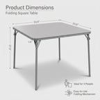Garvee 34 Inch Square Folding Card Table for 4 Players, Portable Foldable Table with Waterproof PU Padded Top, Easy Setup Anti-Wobble Metal Frame for Board Games, Dining & Parties, Grey，Table only